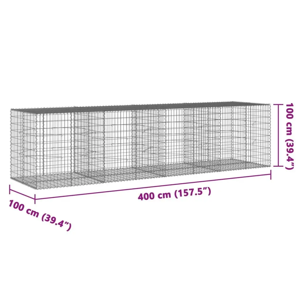 Gabion Basket Galvanised Iron Wire Cage with Cover 400cm x 100cm x 100cm for Garden Landscaping and Outdoor Decor