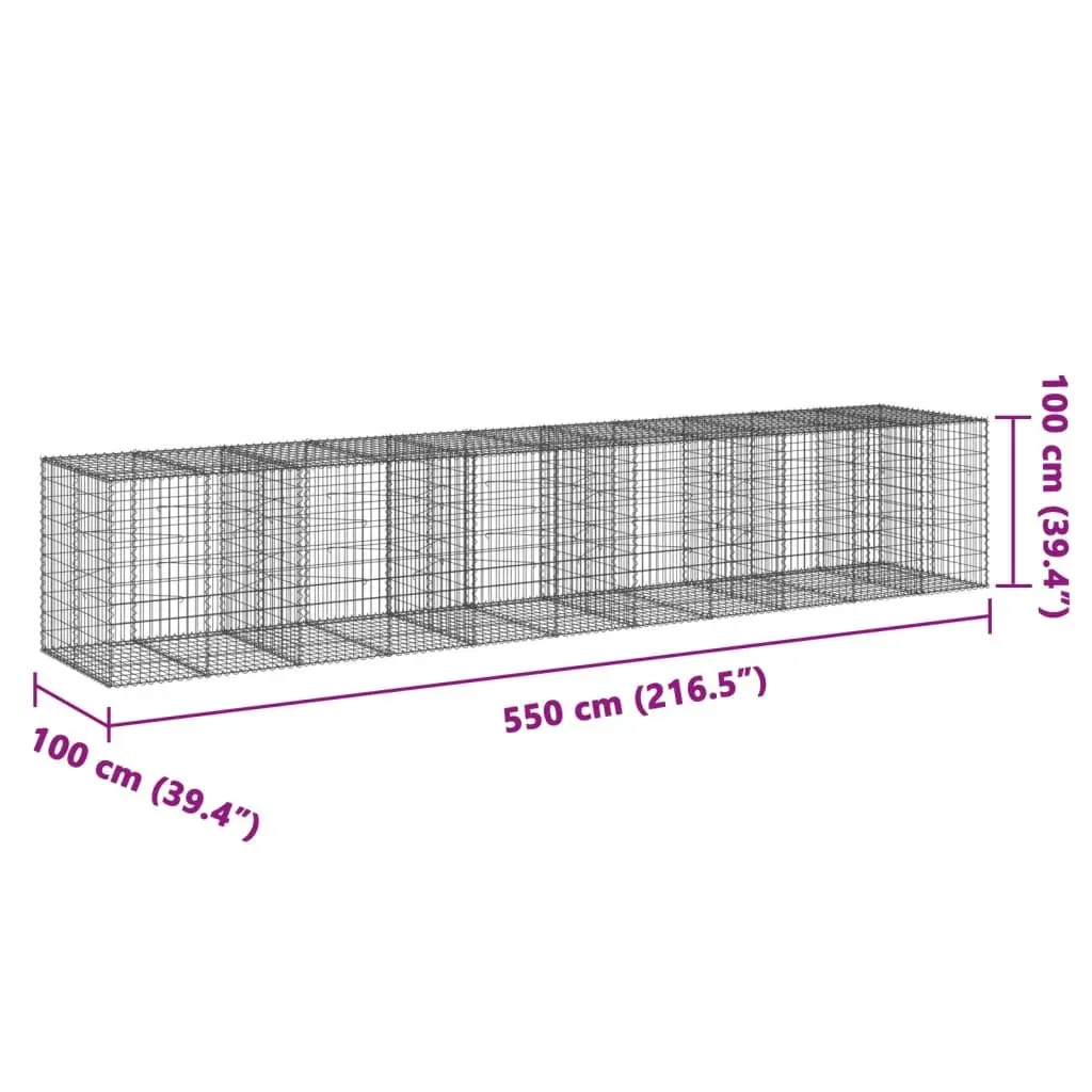 Gabion Basket Galvanised Iron 550x100x100 cm Silver with Cover