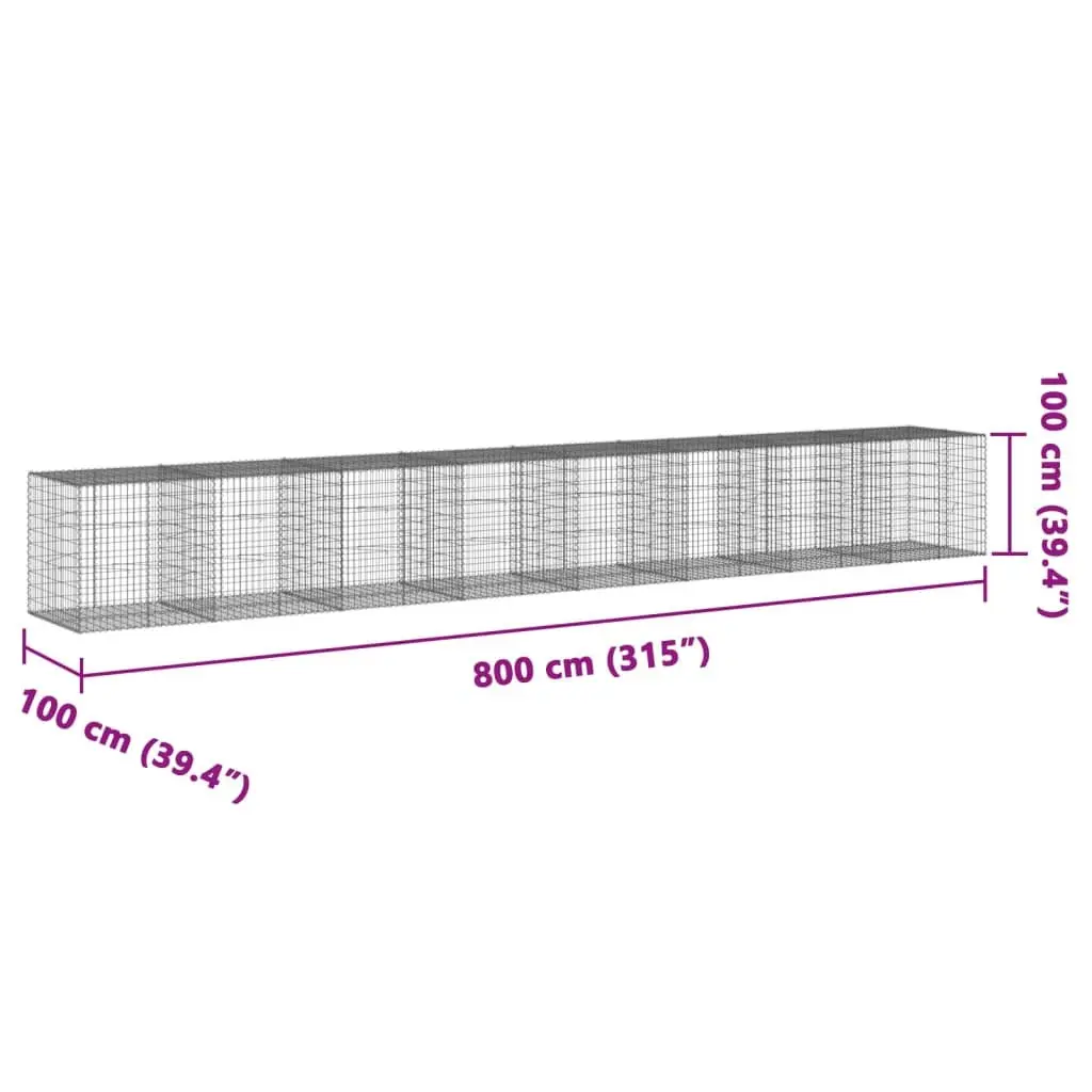 Gabion Basket with Cover 800x100x100 cm Galvanised Iron Wire Cage Garden