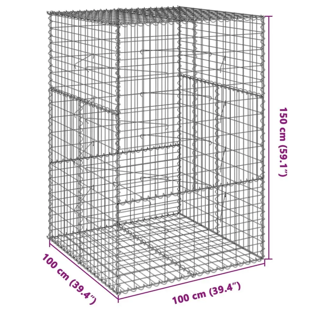 Gabion Basket 100x100x150cm Galvanised Iron Wire Garden Structure with Cover for Outdoor Landscaping