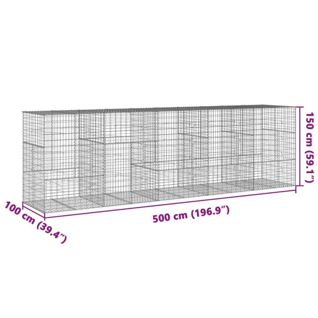 Gabion Basket Silver Metal 500x100x150cm Galvanised Iron Wire Garden Retaining Wall with Cover