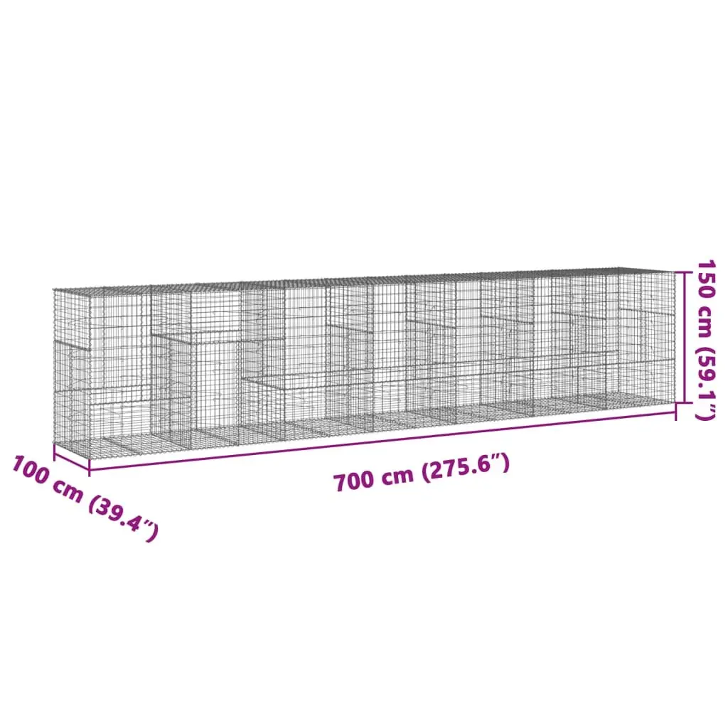Gabion Basket Garden Cage Galvanised Iron Wire 700x100x150cm with Cover Silver