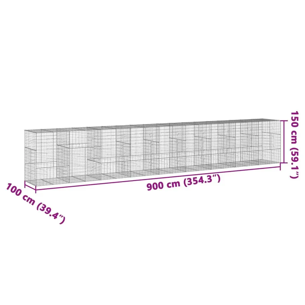 Gabion Basket Galvanised Iron 900x100x150 cm Silver Garden Landscaping Cage
