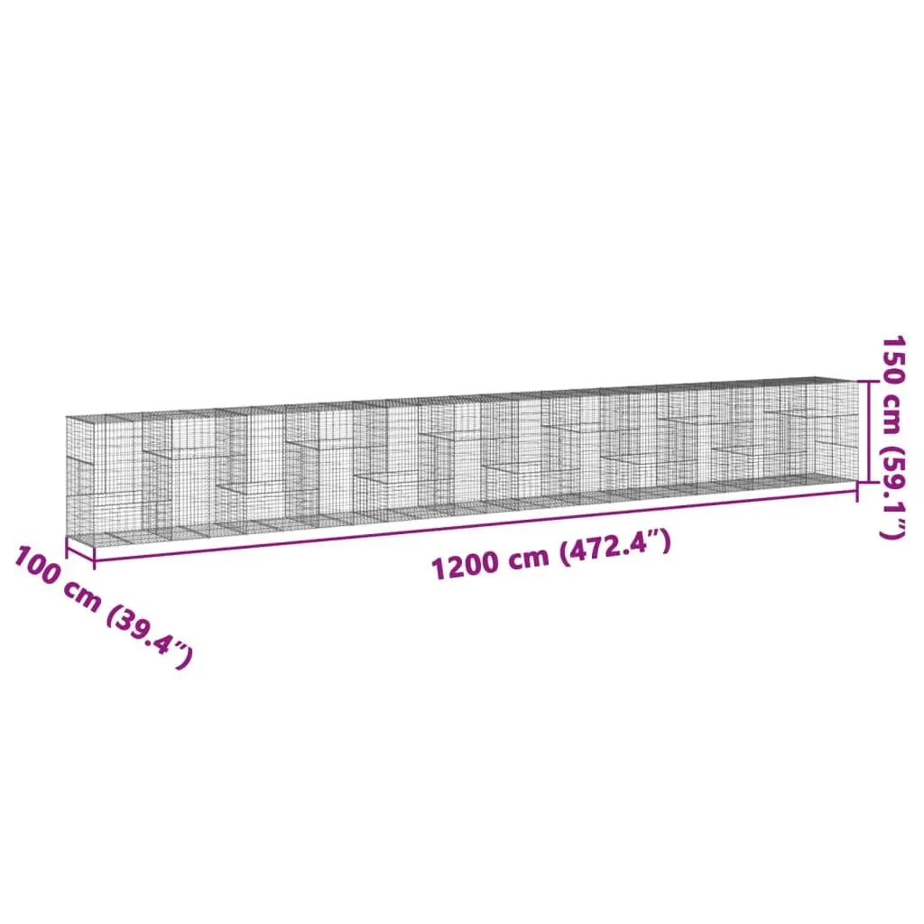 Gabion Basket Galvanised Iron 1200x100x150 cm with Cover