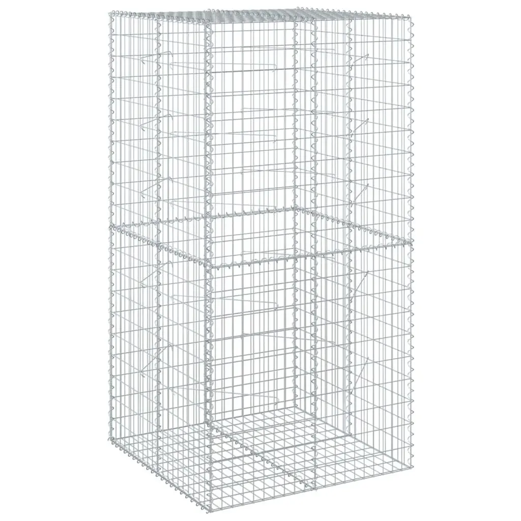 Gabion Basket 100x100x200cm Galvanised Iron Wire Silver Outdoor Garden Retaining Wall Cage with Cover