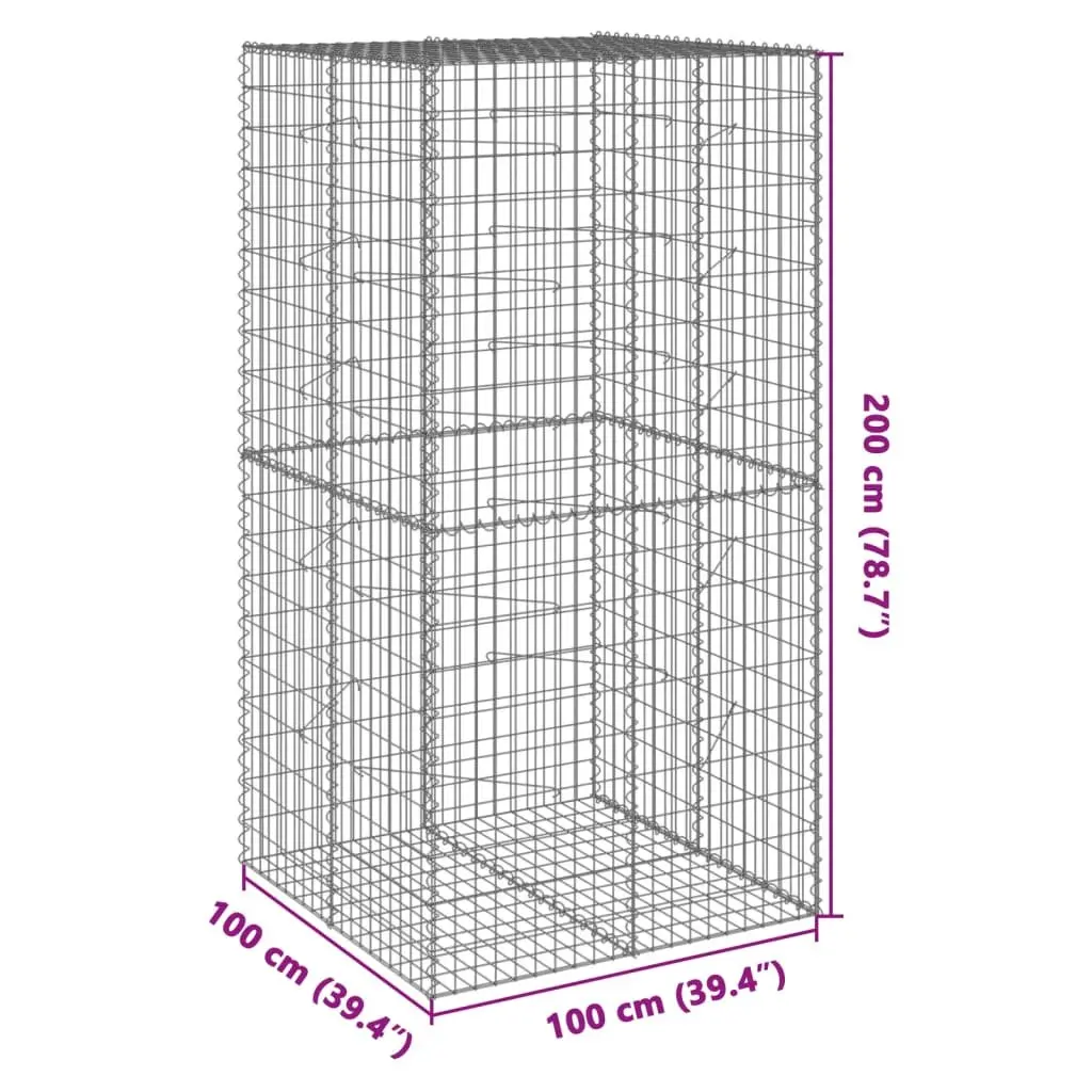 Gabion Basket 100x100x200cm Galvanised Iron Wire Silver Outdoor Garden Retaining Wall Cage with Cover