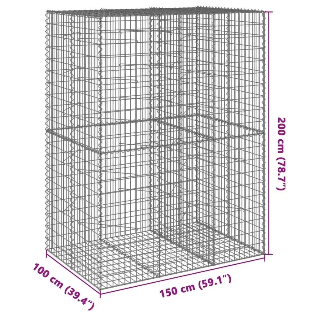 Gabion Basket Galvanised Iron Wire 150x100x200cm Silver Outdoor Garden Retaining Wall Decor