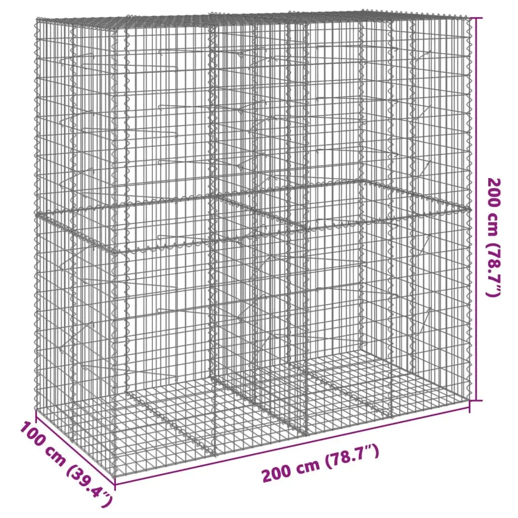 Gabion Basket Galvanised Iron Wire 200x100x200 cm Silver Outdoor Garden Retaining Wall Decor