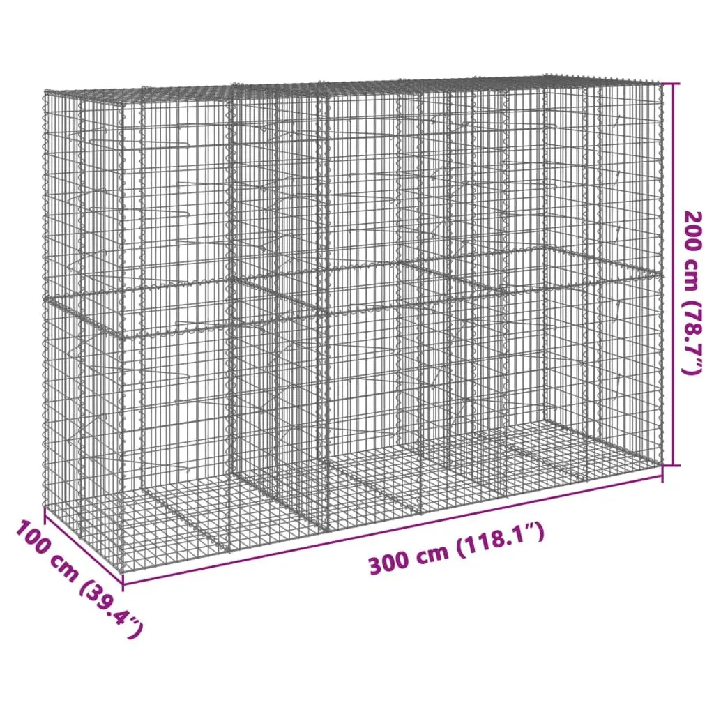 Garden Planter Galvanised Iron Wire 300x100x200cm Silver Gabion Basket with Cover