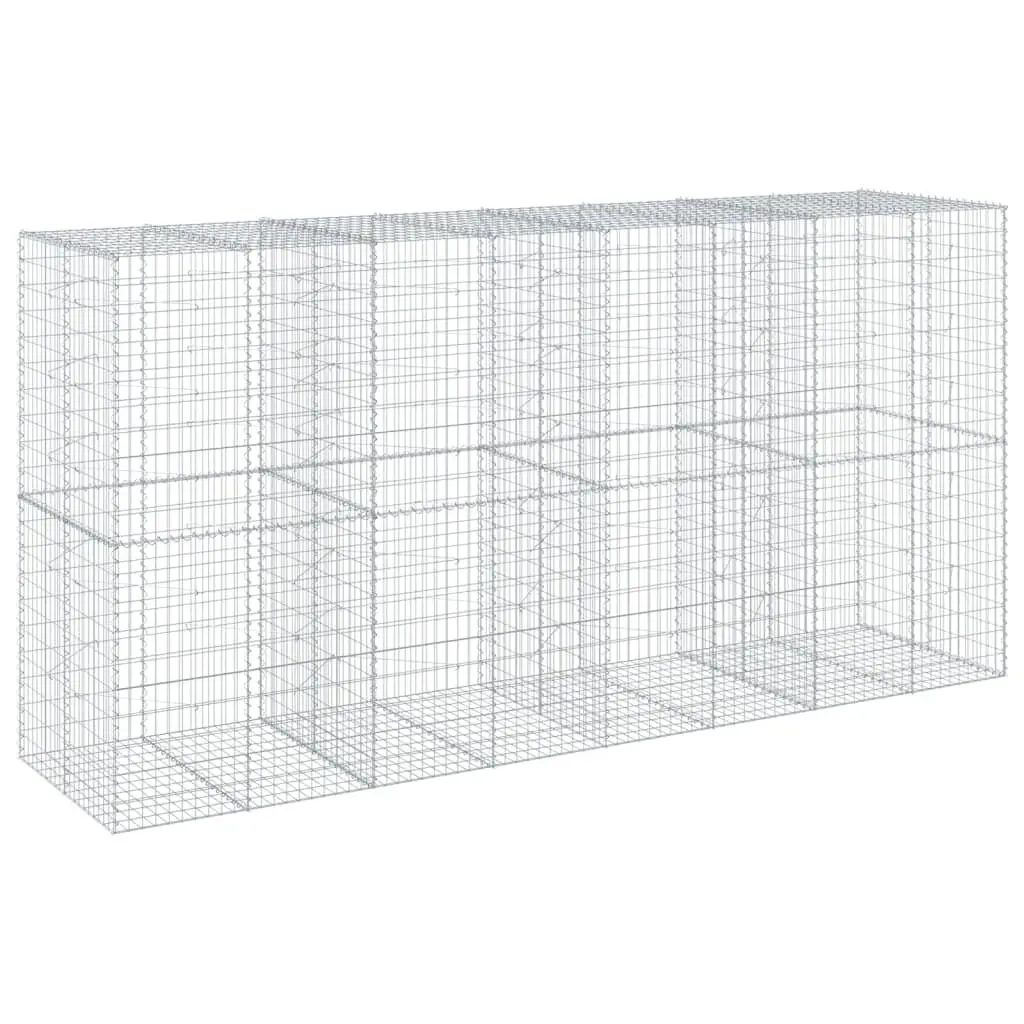 Gabion Basket 400x100x200 cm Galvanised Iron Wire Silver Outdoor Garden Retaining Wall with Cover