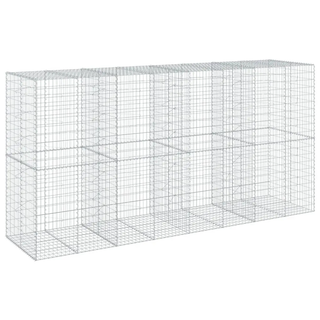 Gabion Basket 400x100x200 cm Galvanised Iron Wire Silver Outdoor Garden Retaining Wall with Cover