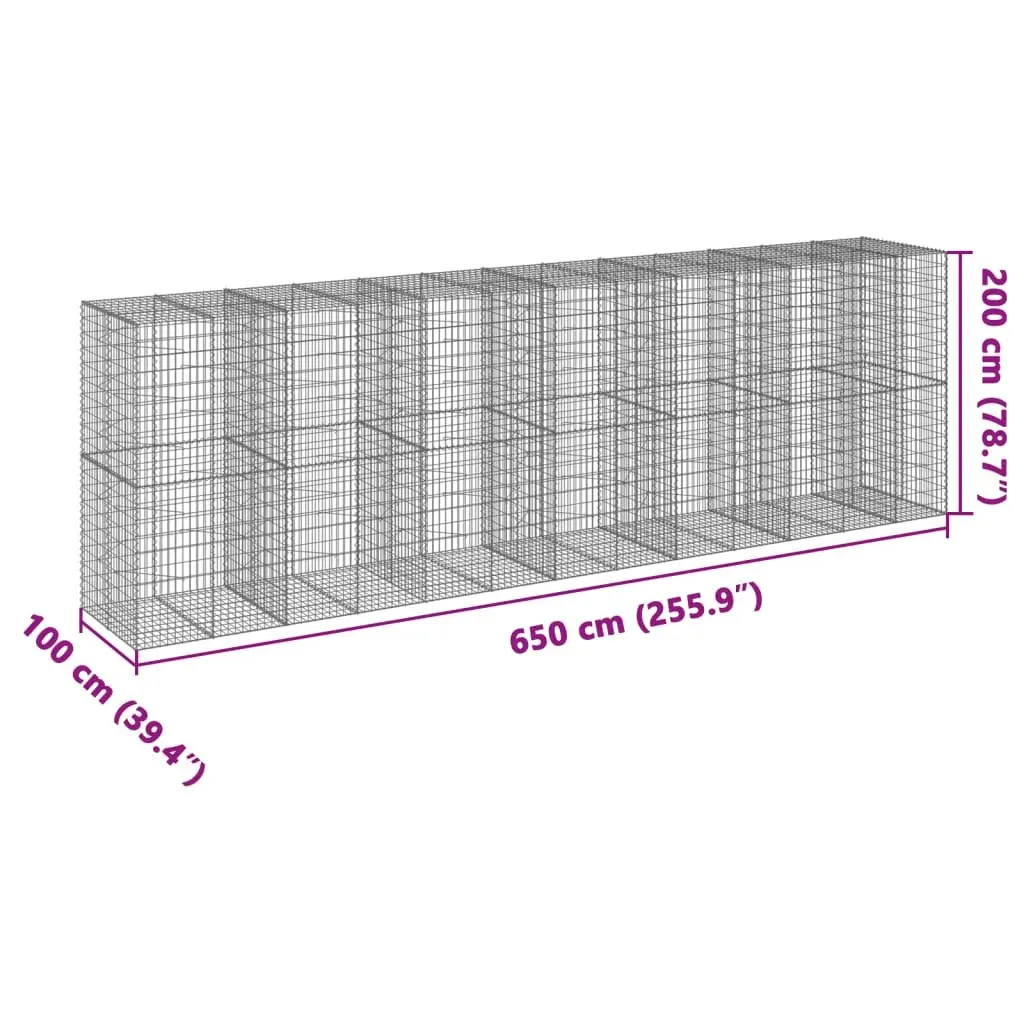 Gabion Basket Galvanised Iron Wire 650x100x200 cm Silver Outdoor Garden