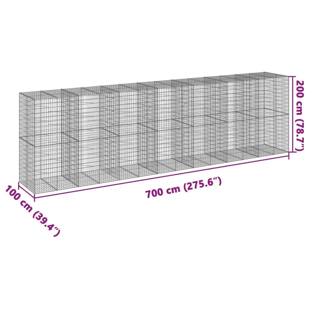 Gabion Basket Galvanised Iron Wire 700x100x200 cm Silver Outdoor Garden Landscaping