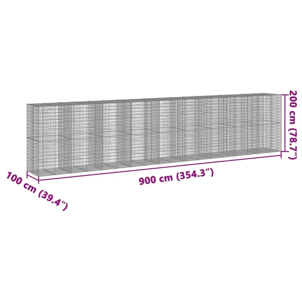 Gabion Basket Galvanised Iron Wire 900x100x200 cm Silver Garden Retaining