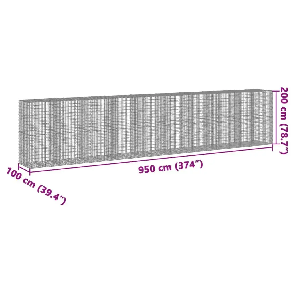 Gabion Basket Galvanised Iron Wire 950x100x200 cm Silver Garden Planter Cage