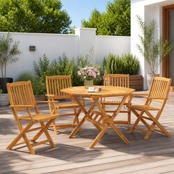 5 Piece Folding Acacia Dining Set for Garden and Patio