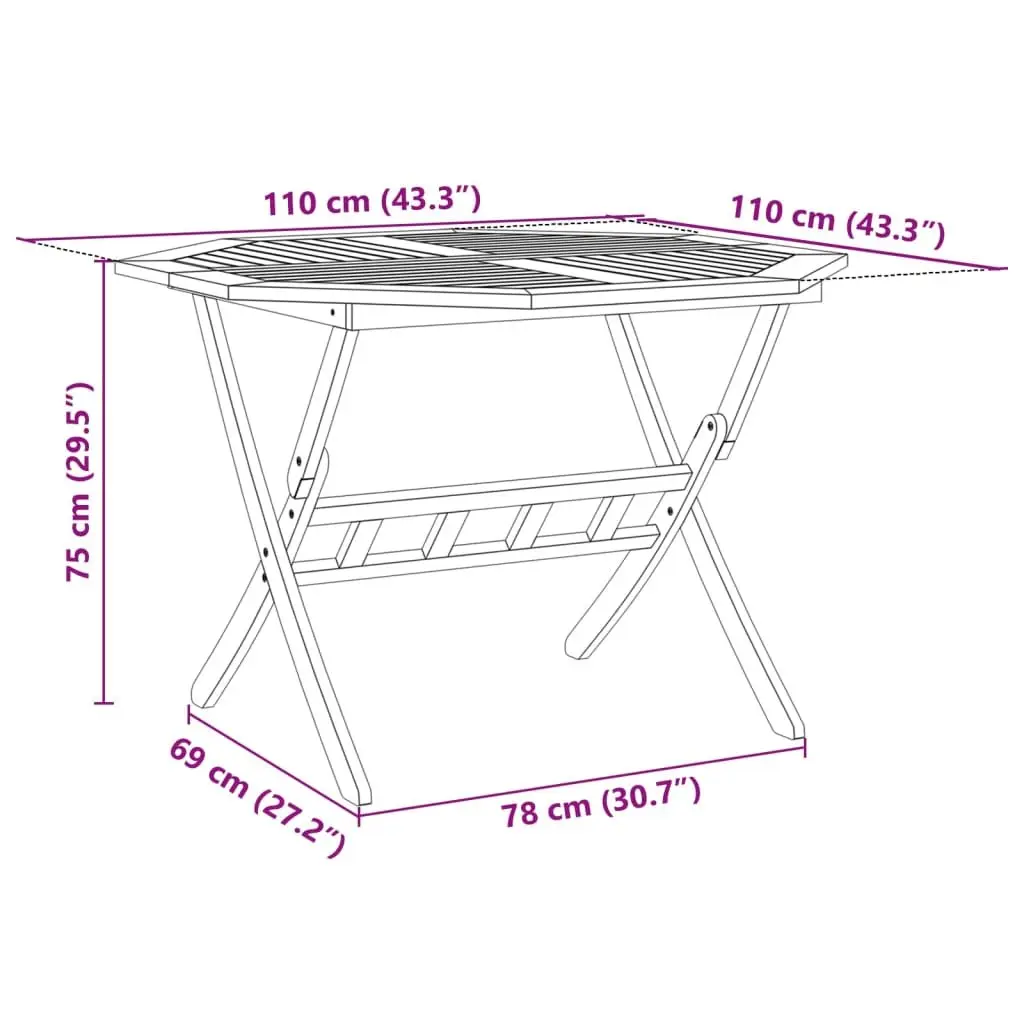5 Piece Folding Garden Dining Set Solid Wood Acacia Brown Outdoor Furniture