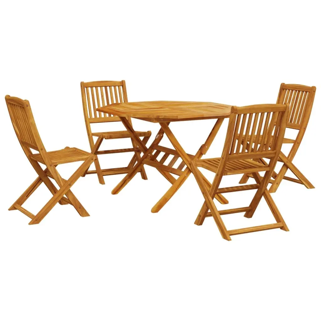 5 Piece Folding Acacia Wood Dining Set Brown Outdoor Patio Furniture