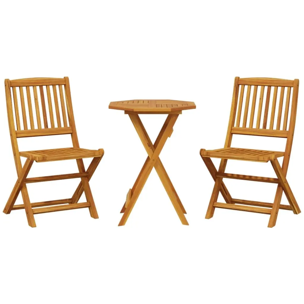 3 Piece Acacia Wood Bistro Set Foldable Brown Outdoor Garden Patio Furniture