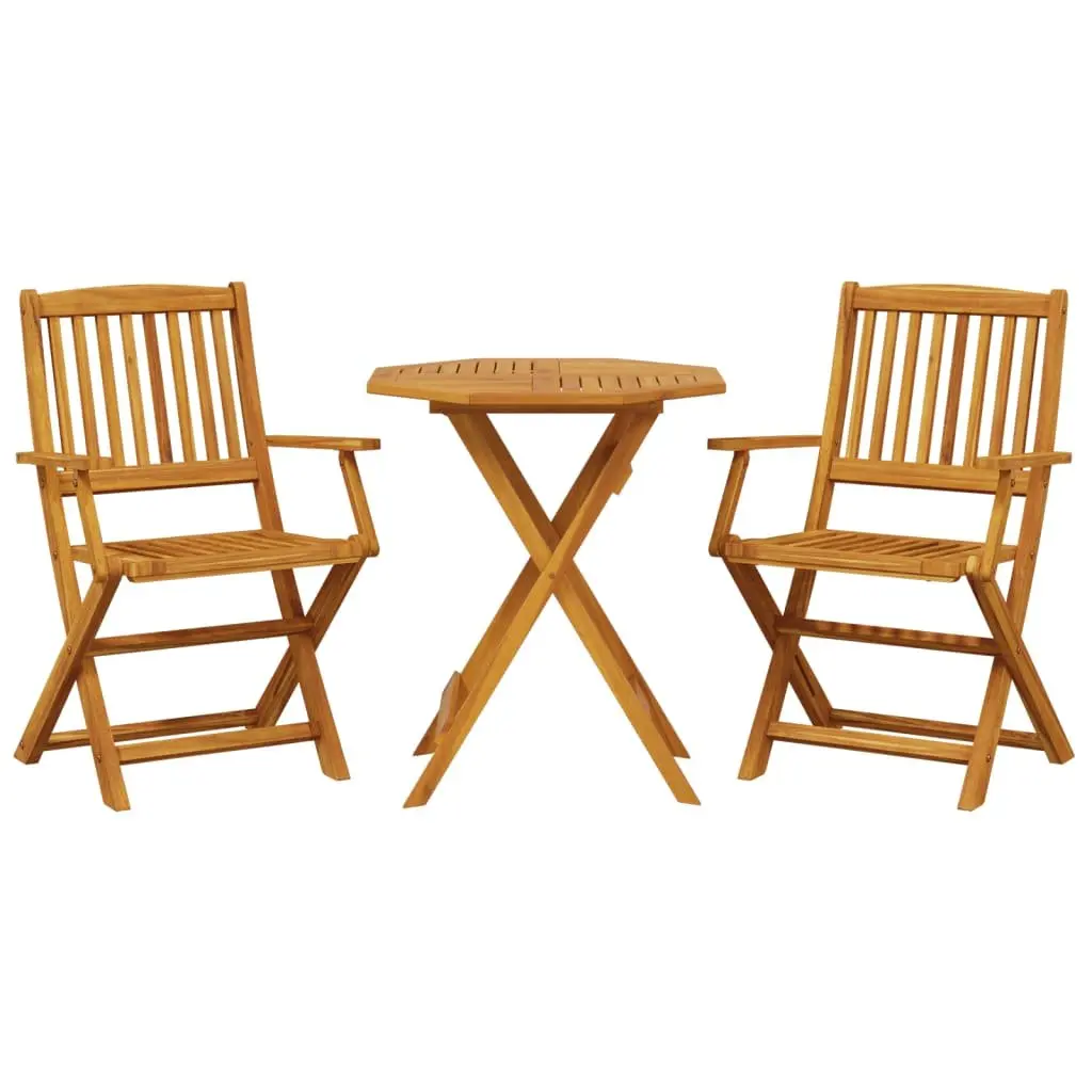 3 Piece Folding Bistro Set Solid Acacia Wood Brown