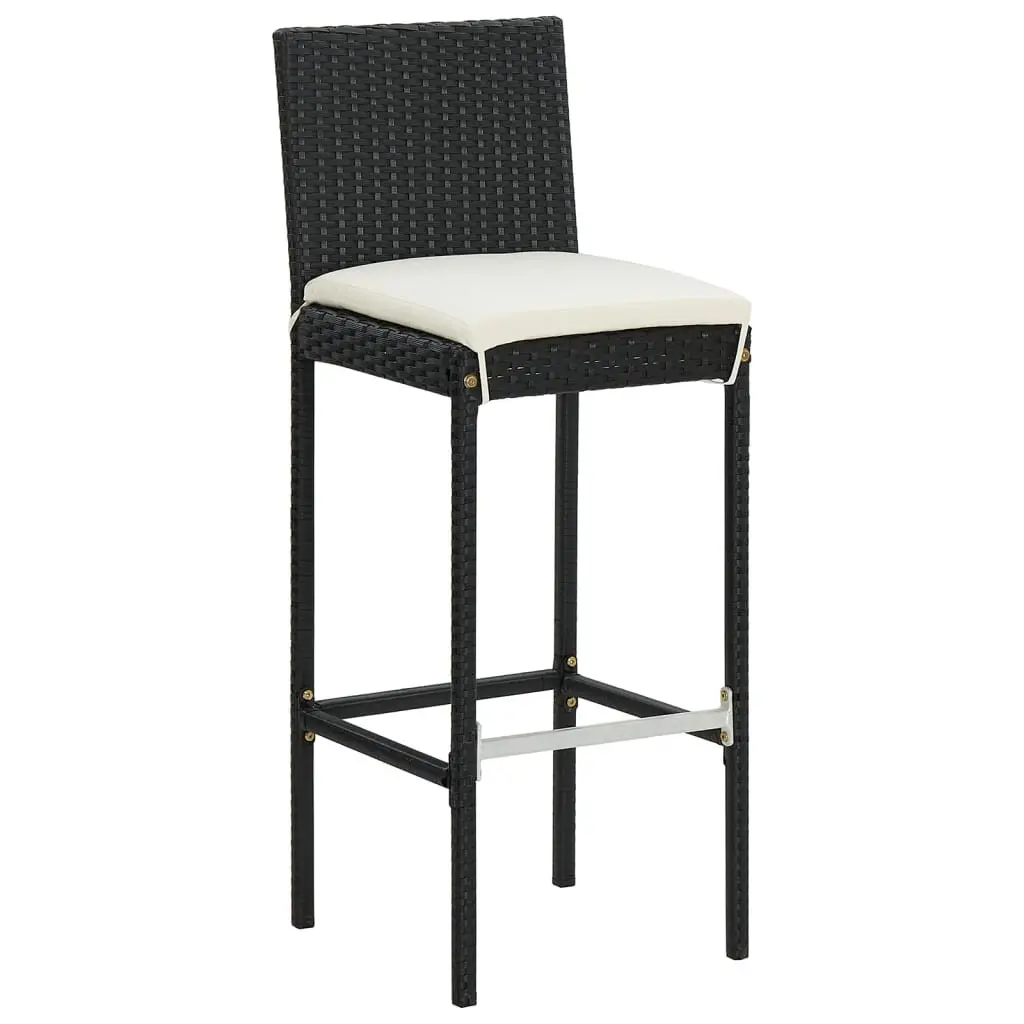 3 Piece Outdoor Bar Set Black Acacia Wood Table and Stools Poly Rattan Construction
