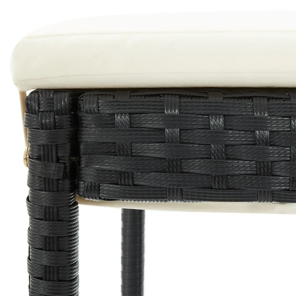 3 Piece Outdoor Bar Set Black Acacia Wood Table and Stools Poly Rattan Construction
