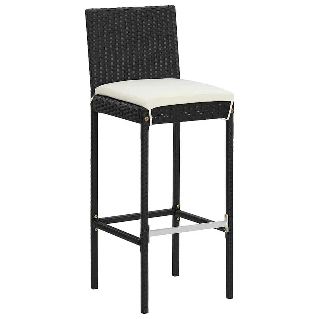 5 Piece Outdoor Dining Set Acacia Wood Table Poly Rattan Stools Black