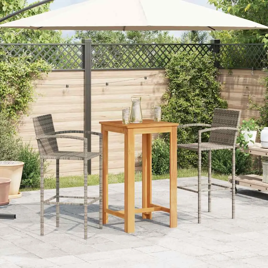 Garden Bar Set Acacia Wood and Poly Rattan 3 Piece Grey