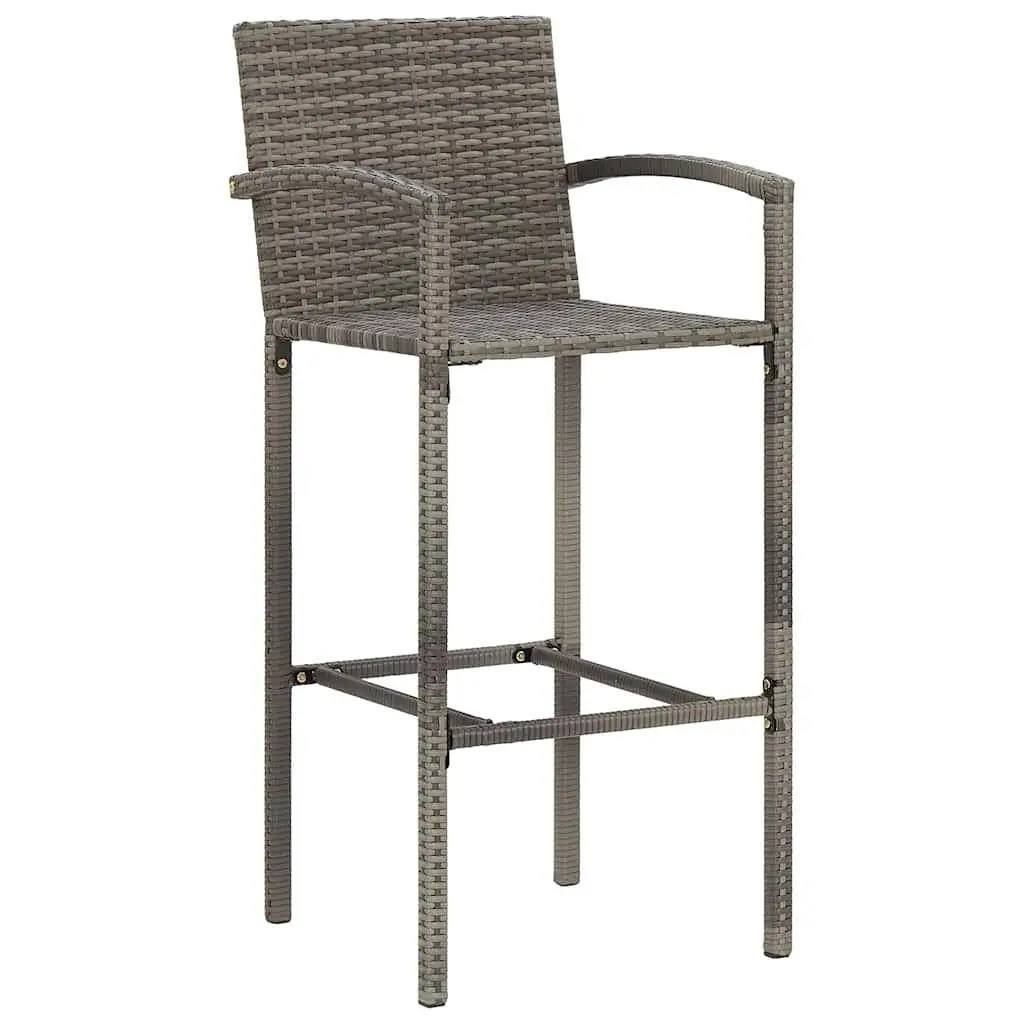 Garden Bar Set Acacia Wood and Poly Rattan 5 Piece Grey Outdoor Bar Table and Stools