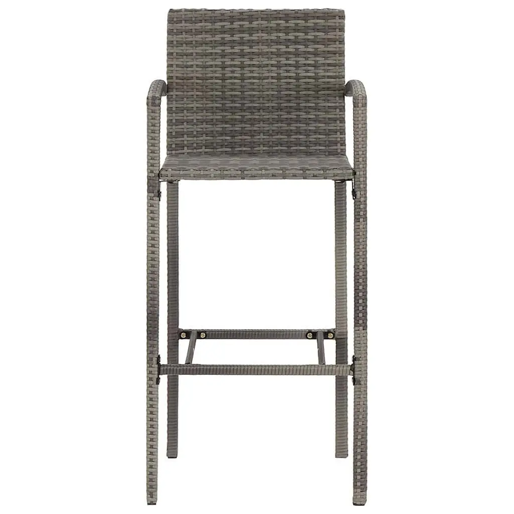 Garden Bar Set Acacia Wood and Poly Rattan 5 Piece Grey Outdoor Bar Table and Stools