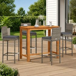 Practical 5-Piece Garden Bar Set - Acacia Wood & Rattan