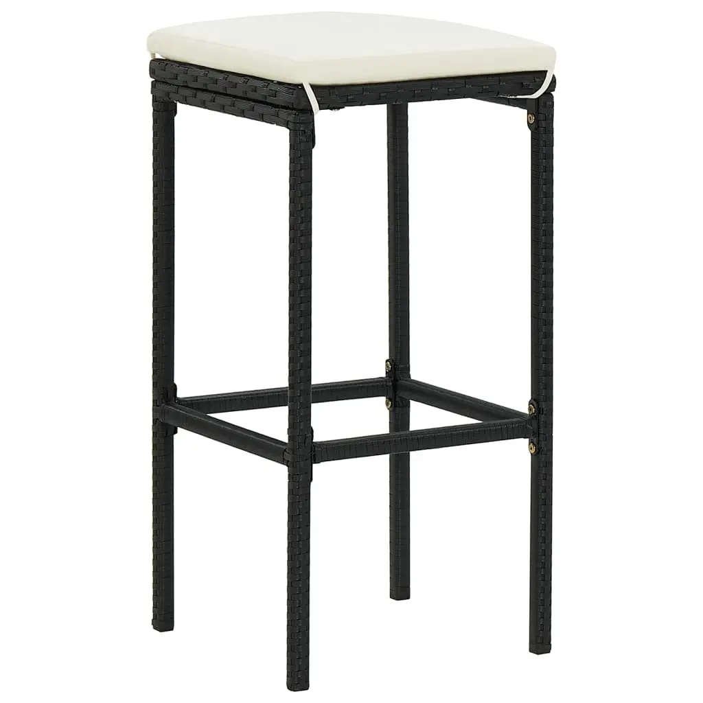 Outdoor Bar Set 7 Piece Acacia Wood Top Poly Rattan Table and Stools Black