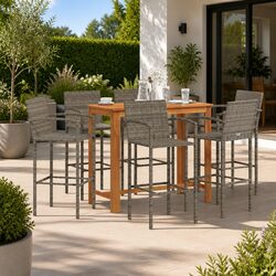 Garden Bar Set 7 Piece Grey Outdoor Furniture Dining Patio Rattan Stools Table