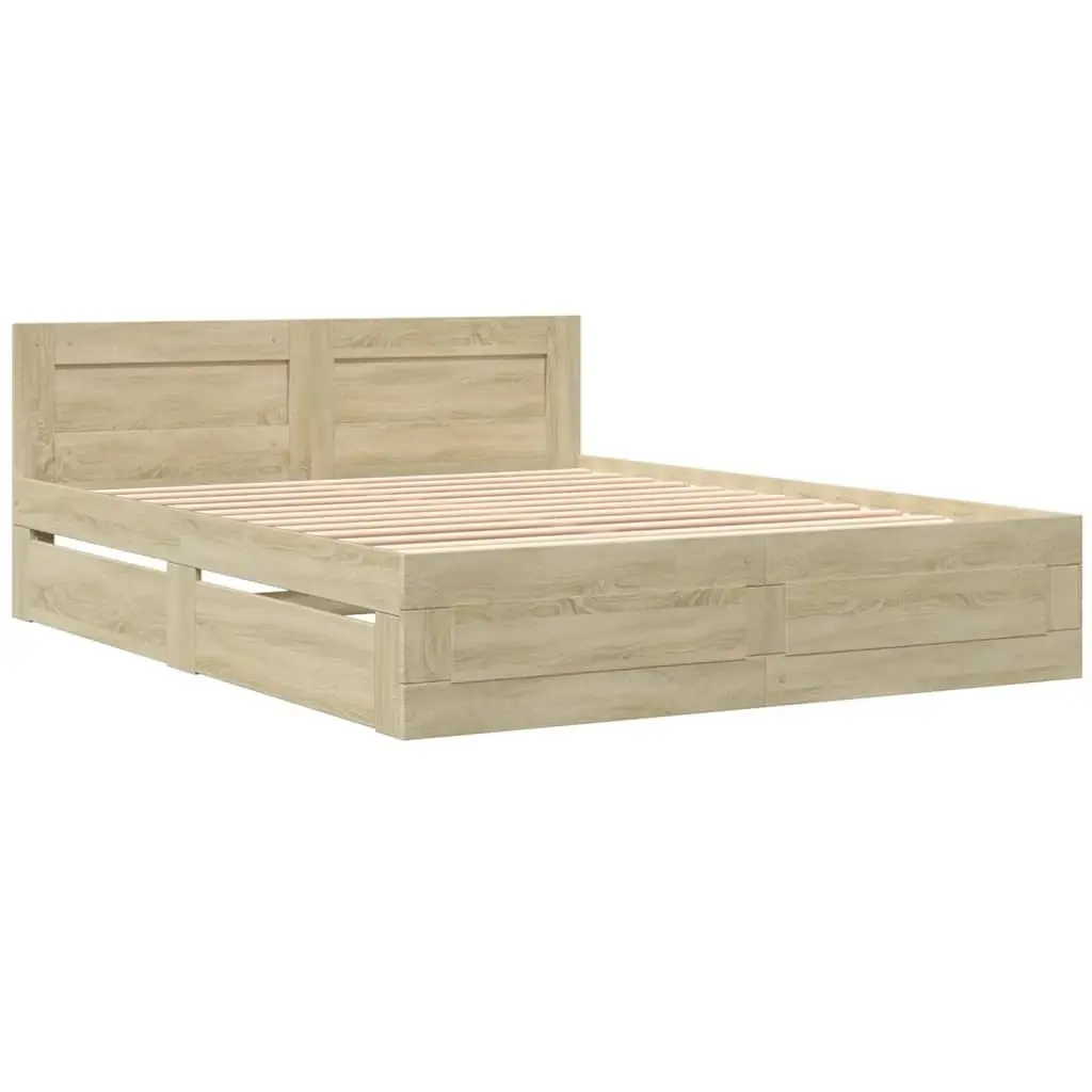 Bed Frame with Headboard Sonoma Oak 150x200 cm Slatted Base Storage Drawers