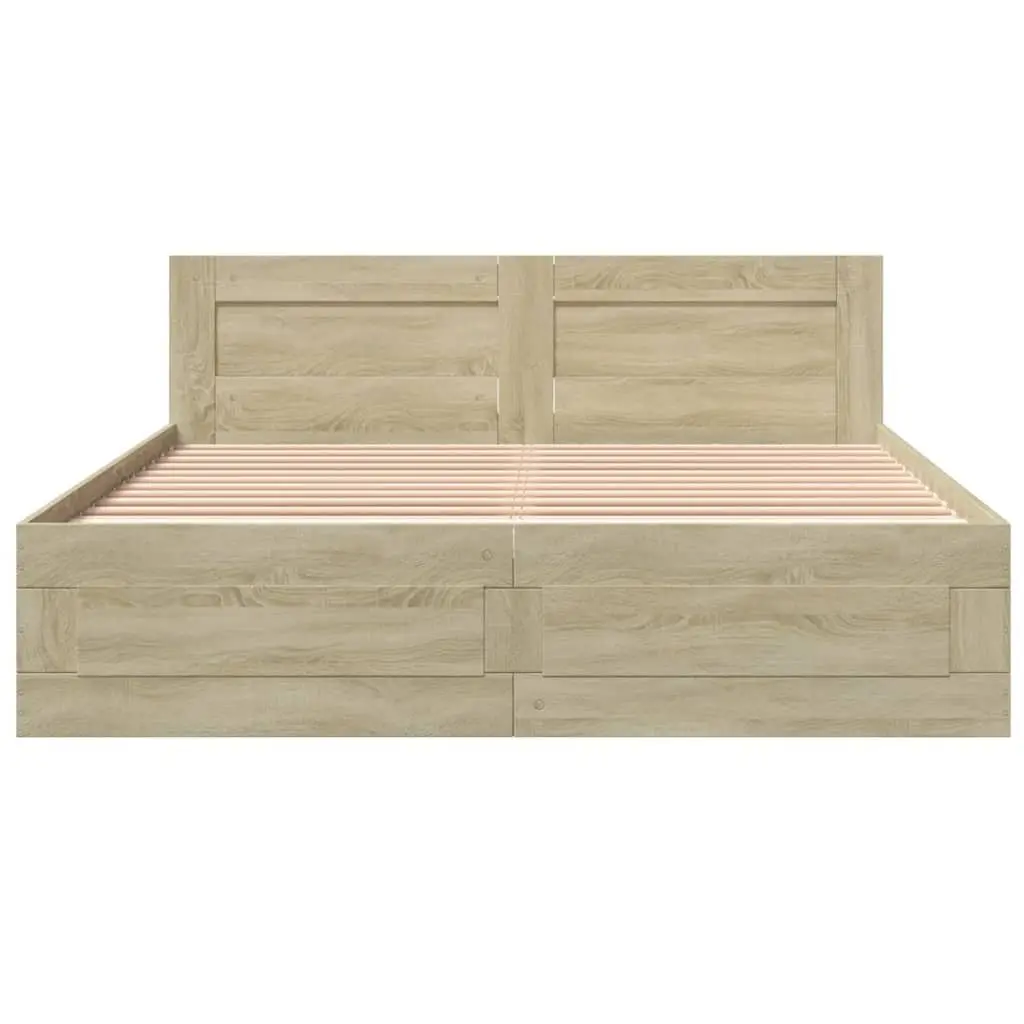 Bed Frame with Headboard Sonoma Oak 150x200 cm Slatted Base Storage Drawers