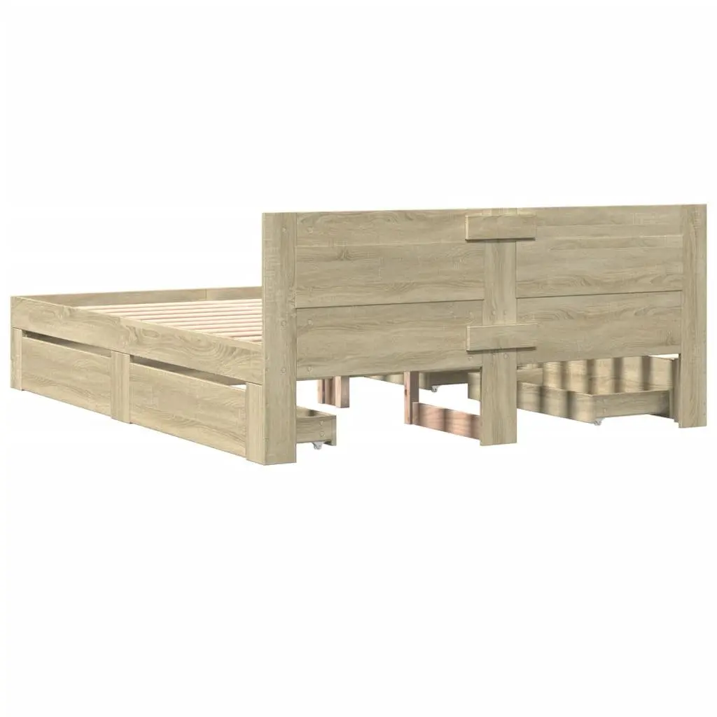 Bed Frame with Headboard Sonoma Oak 150x200 cm Slatted Base Storage Drawers