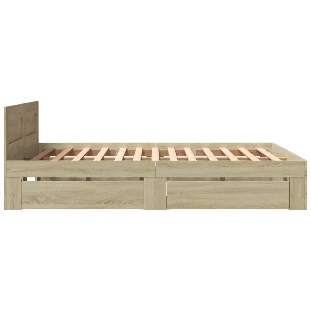 Bed Frame with Headboard Sonoma Oak 150x200 cm Slatted Base Storage Drawers