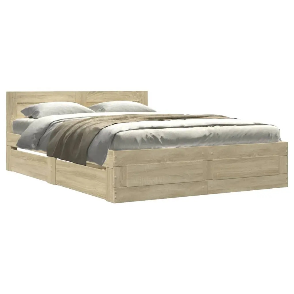 Bed Frame Sonoma Oak Engineered Wood 135x190 cm Slatted Base with Storage Drawers