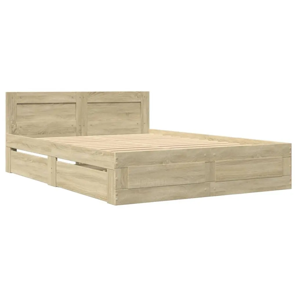 Bed Frame Sonoma Oak Engineered Wood 135x190 cm Slatted Base with Storage Drawers
