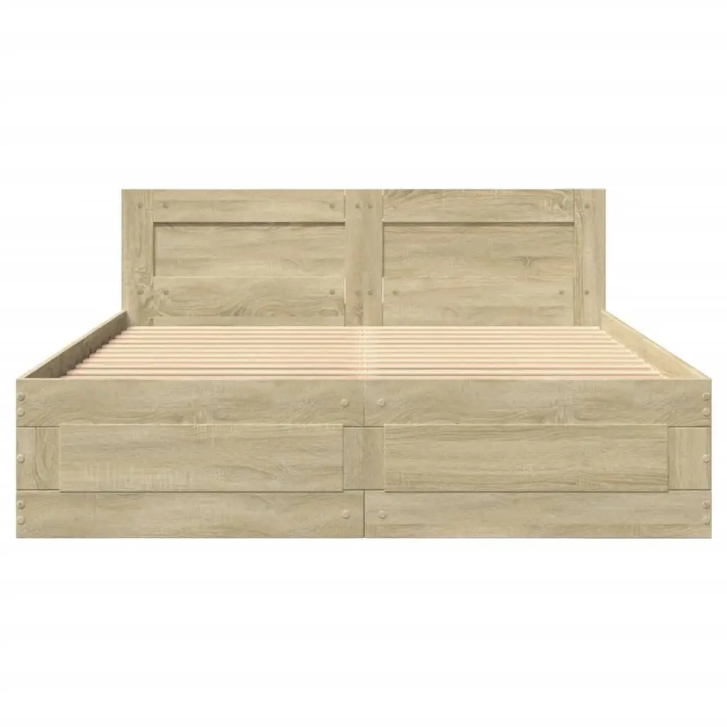 Bed Frame Sonoma Oak Engineered Wood 135x190 cm Slatted Base with Storage Drawers
