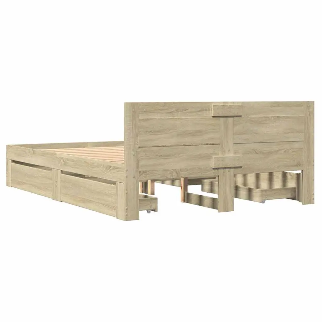Bed Frame Sonoma Oak Engineered Wood 135x190 cm Slatted Base with Storage Drawers