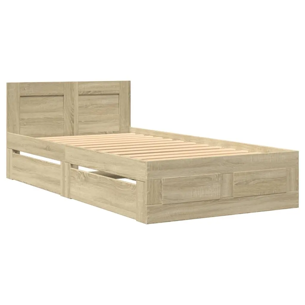 Bed Frame with Headboard Slatted Base Storage Drawers Brown Bedroom Furniture