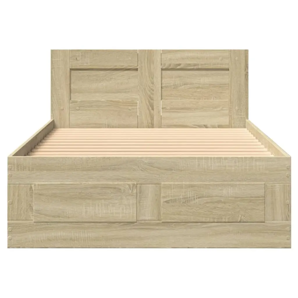 Bed Frame with Headboard Slatted Base Storage Drawers Brown Bedroom Furniture