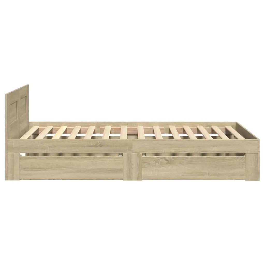 Bed Frame with Headboard Slatted Base Storage Drawers Brown Bedroom Furniture