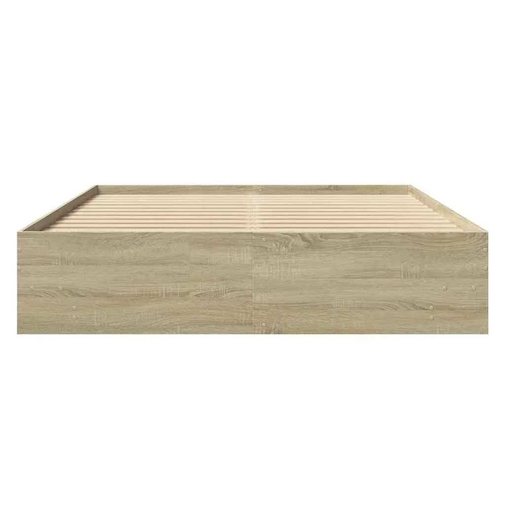 Storage Bed Frame Engineered Wood Brown 150x200 cm Slatted Base Sonoma Oak