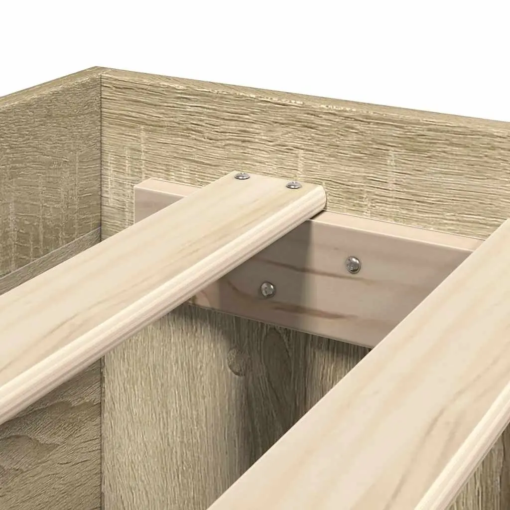 Storage Bed Frame Engineered Wood Brown 150x200 cm Slatted Base Sonoma Oak