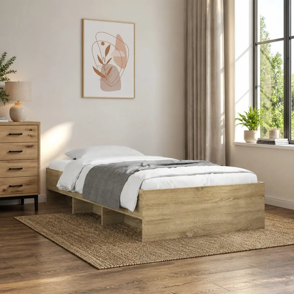Bed Frame Sonoma Oak 90x190 cm Engineered Wood Slatted Base Storage Bedroom