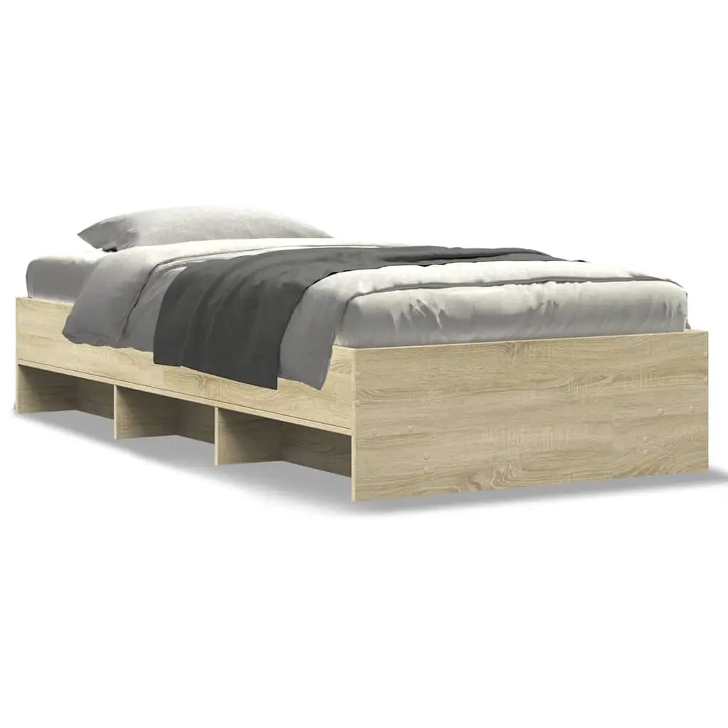 Bed Frame Sonoma Oak 90x190 cm Engineered Wood Slatted Base Storage Bedroom