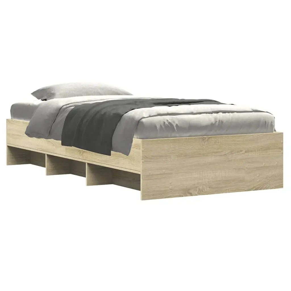 Bed Frame Sonoma Oak 90x190 cm Engineered Wood Slatted Base Storage Bedroom