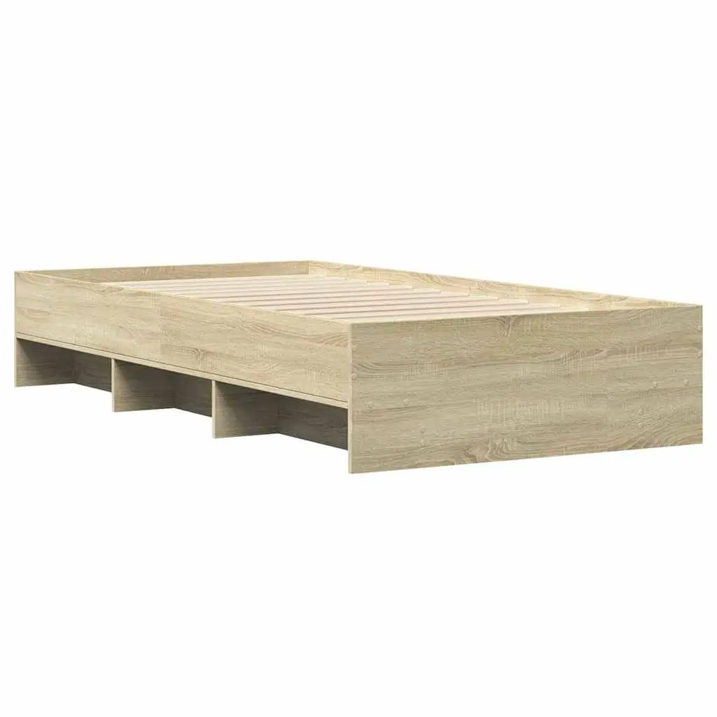 Bed Frame Sonoma Oak 90x190 cm Engineered Wood Slatted Base Storage Bedroom